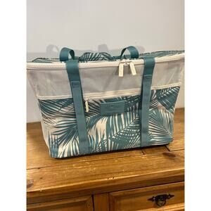Aloha Collection Clevermade Collapsable Beach Tote Hawaii Floral Teal Summer Vac